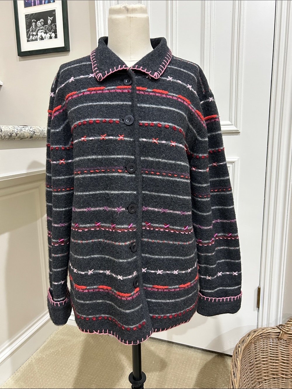 Gorgeous Vintage Lauren Hansen Button-Front Charcoal Cardigan